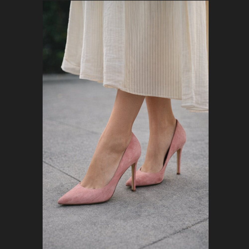 Sam Edelman Women's Pink Suede Pointed-Toe High Heels